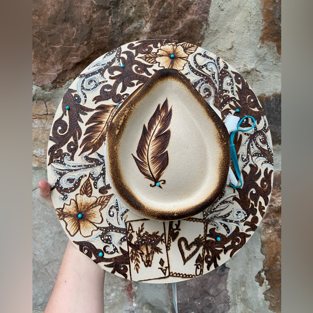New M/L Hand burned hat by Hearth & Felt